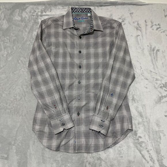 Robert Graham Exclusive Shirt Men Small Black White Houndstooth Plaid Flip Cuff - Picture 1 of 7